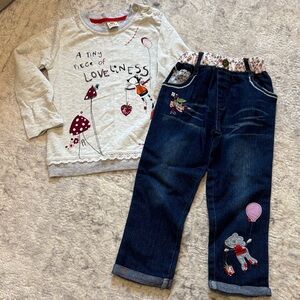 NWOT 4T/ 110 Girl Matching Set with Adorable Matching Graphic Top & Denim Pants
